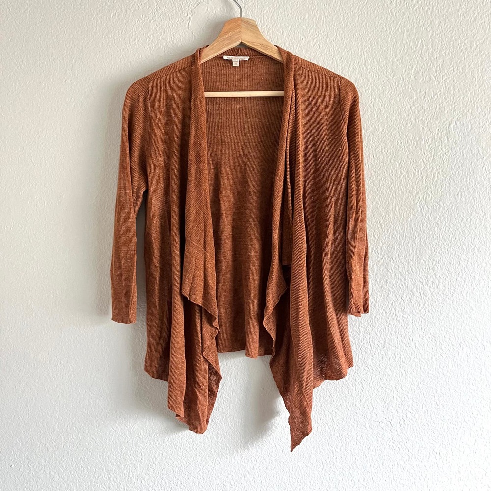 Eileen Fisher Deep Burnt Rusty Orange Open Front Asymmetric Cardigan Women's XS